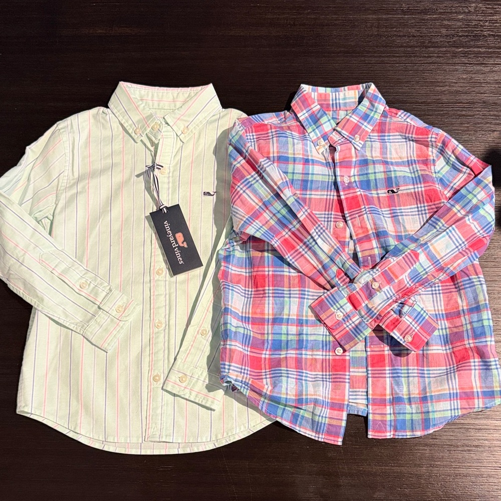 Vineyard Vines Kids Pastel Plaid and Stripe Shirts bundle new with tags size 6
